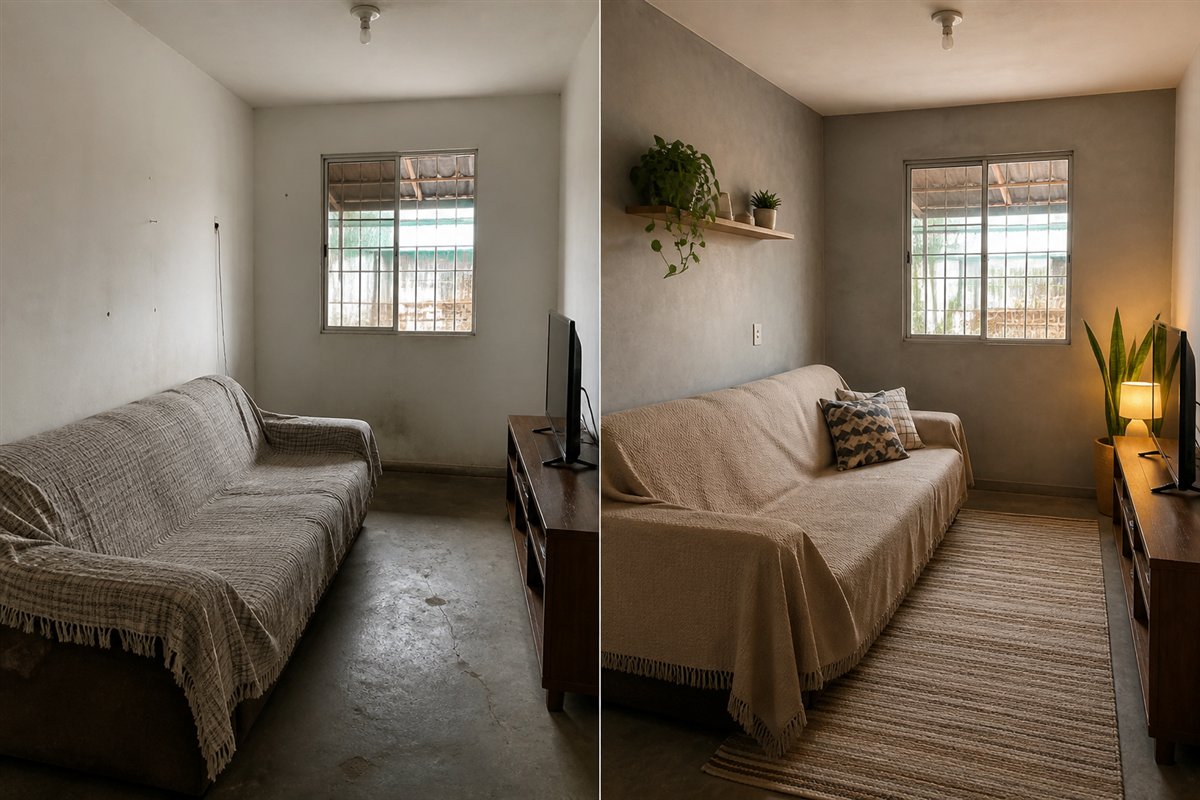 Antes e depois: Sala simples e mais aconchegante